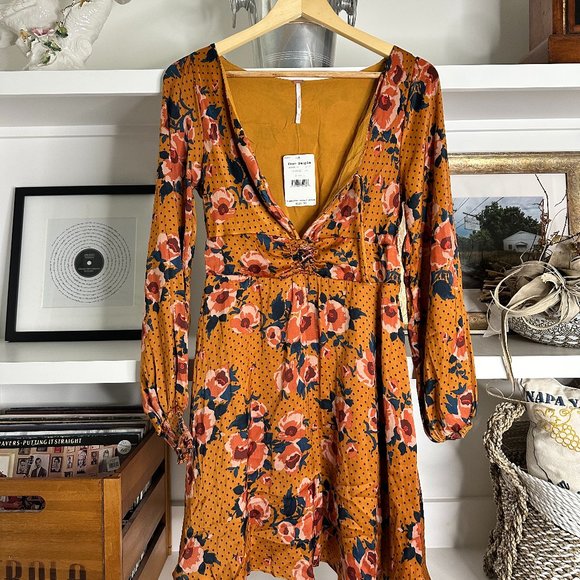 Free People Dresses & Skirts - Free People Morning Light, Floral Print Long Sleeve Mini Dress